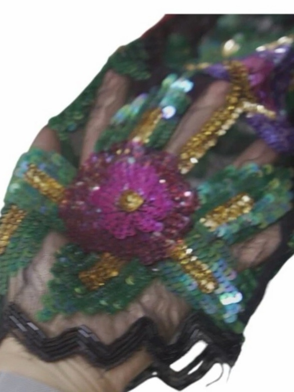 Laurence Kazar Black Sequin Floral Long-Sleeve Top with Purple Accents - Picture 4 of 12
